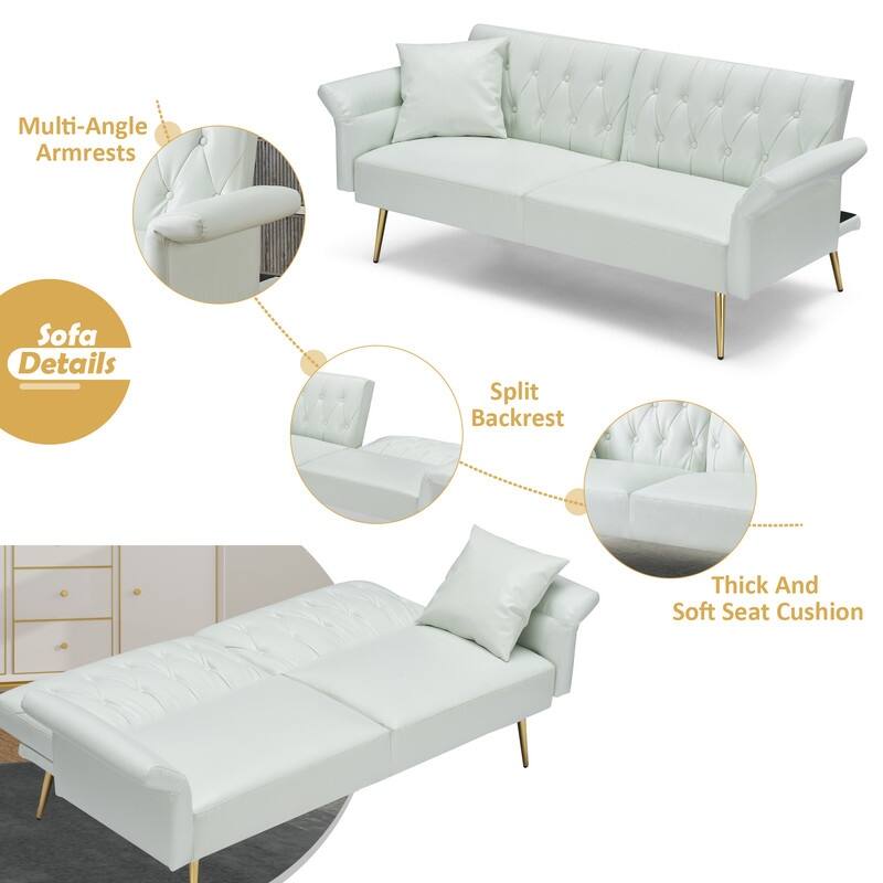 61.4" Faux Leather Split Upholstered Sofa Bed