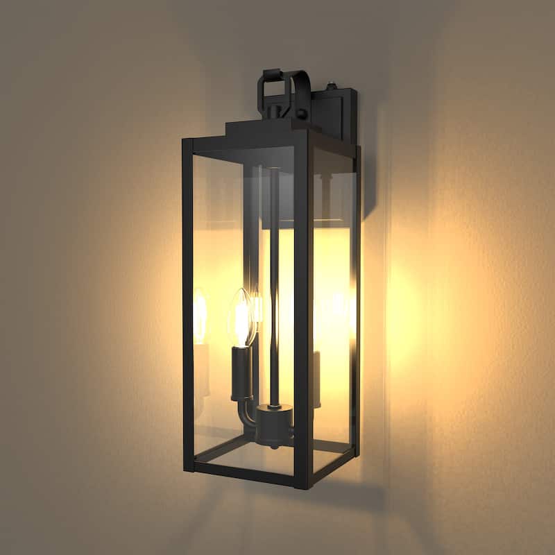 YANSUN Set of 2 Outdoor Wall Lanterns Black 18" Glass Dusk-to-Dawn E12 Candelabra