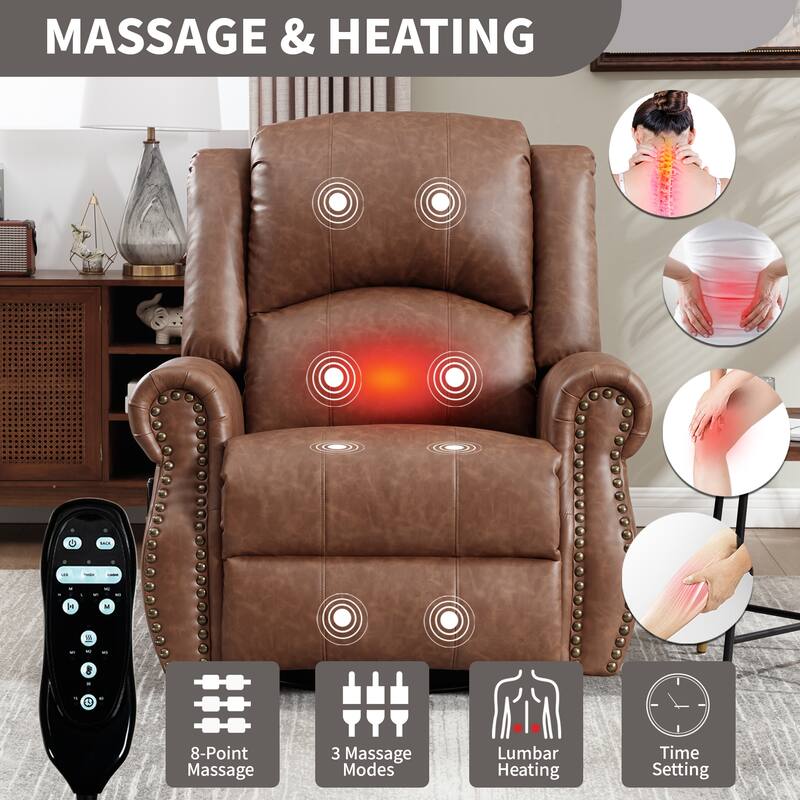 Manual Recliner Chair with Heat & Massage, Ergonomic Lounge Sofa Chair, Swivel Recliner Chair with Side Pocket
