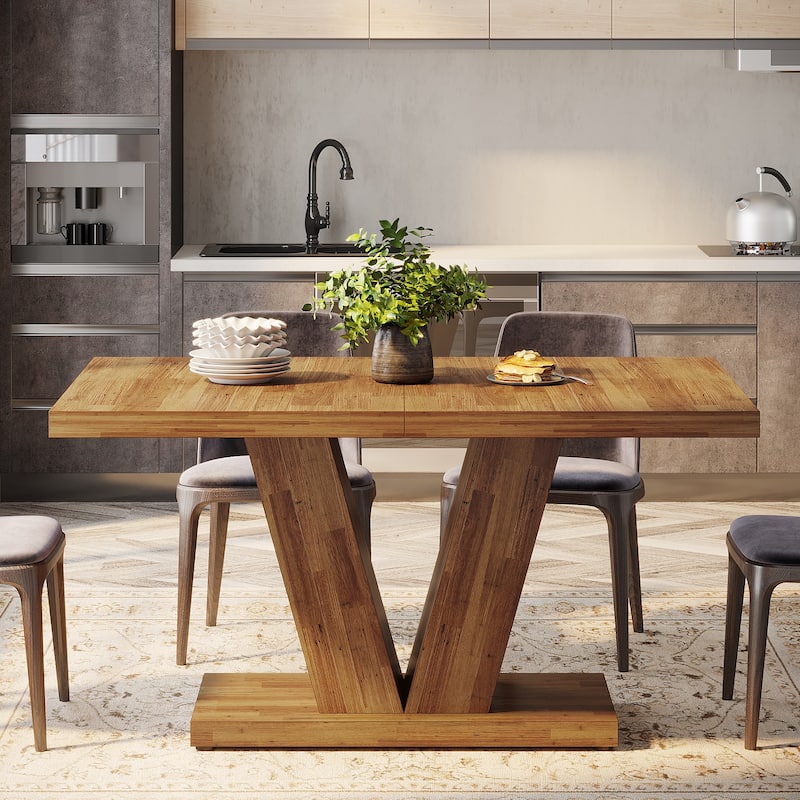 47-Inch Farmhouse Wood Small Dining Table for 4 with Heavy Duty Pedestal - N/A