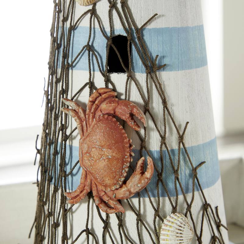 White Wood Light House Decorative Sculpture with Netting