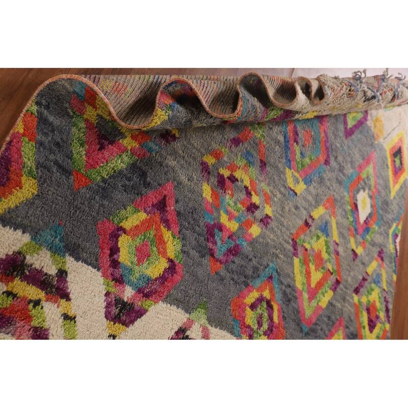 Geometric / Moroccan Oriental Area Rug Hand-Knotted Wool Carpet - 7'10" x 10'8"