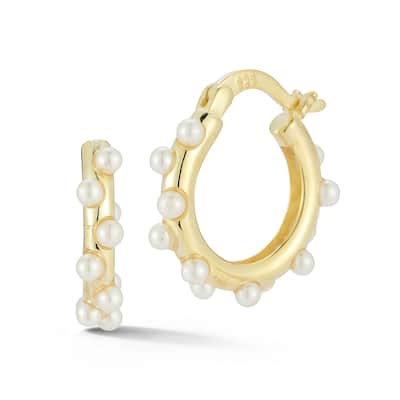 Soleil Sterling Silver Freshwater Pearl Round Hoop Earrings