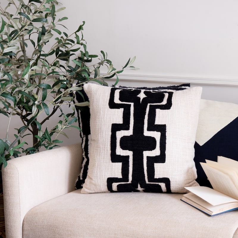 Sevita Geometric Handmade Decorative Throw Pillow - 24" x 24" - Onyx/ivory