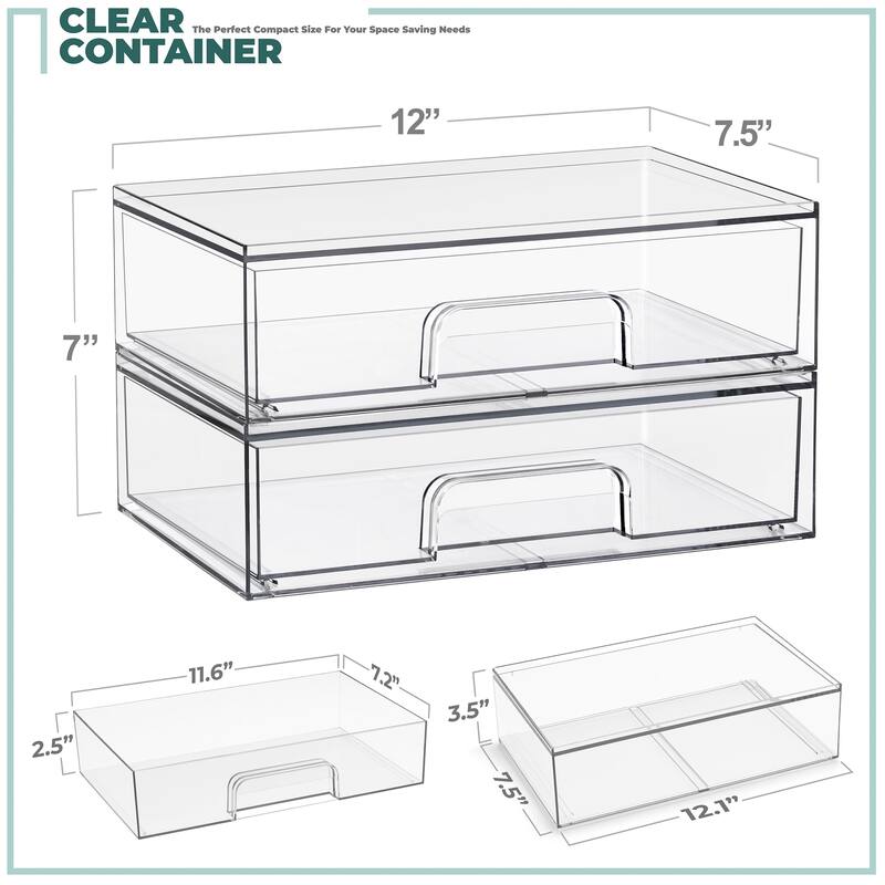 Sorbus Wide Stackable Acrylic Storage Drawers, Clear Plastic Organizer Bins for Baby Bottles, Bathroom, & Kitchen Organization