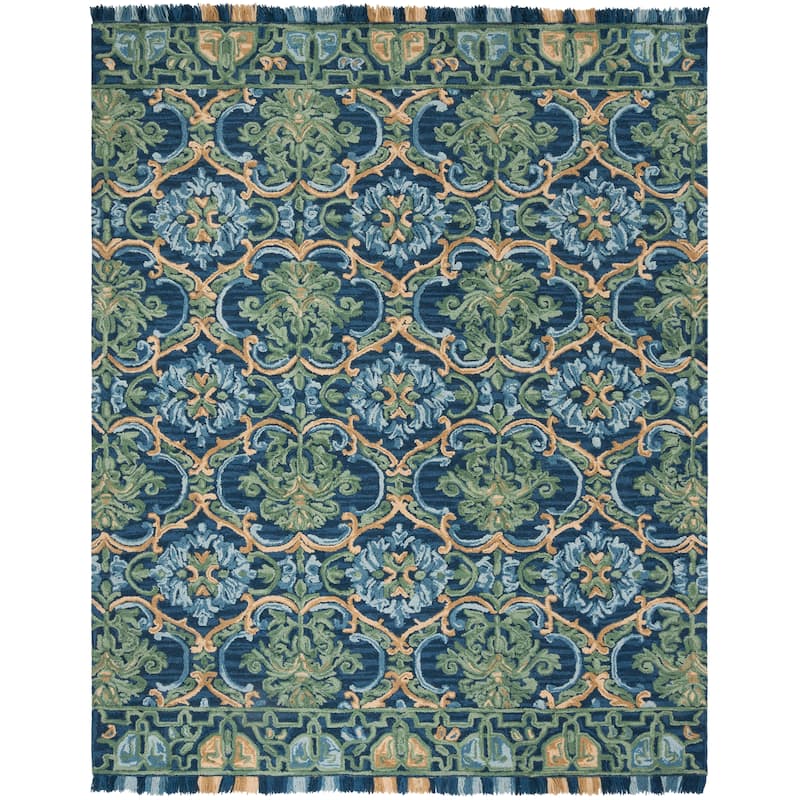 SAFAVIEH Handmade Blossom Parthenia Floral Wool Rug - 8' x 10' - Navy/Green - Rectangle