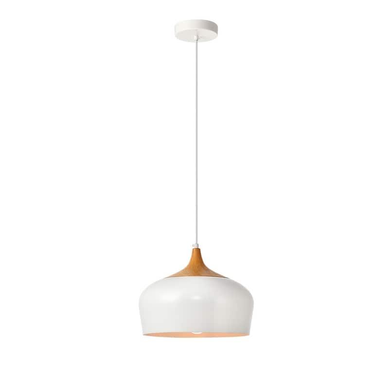 Living District Nora Collection White and Natural Wood Pendant