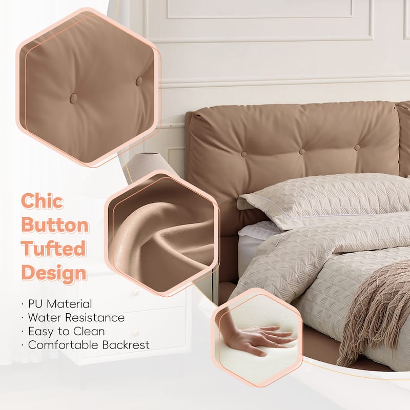 Queen Size Upholstered Floating Bed Frame with LED Lights, Platform Bed with Button-Tufted Headboard, No Box Spring Needed