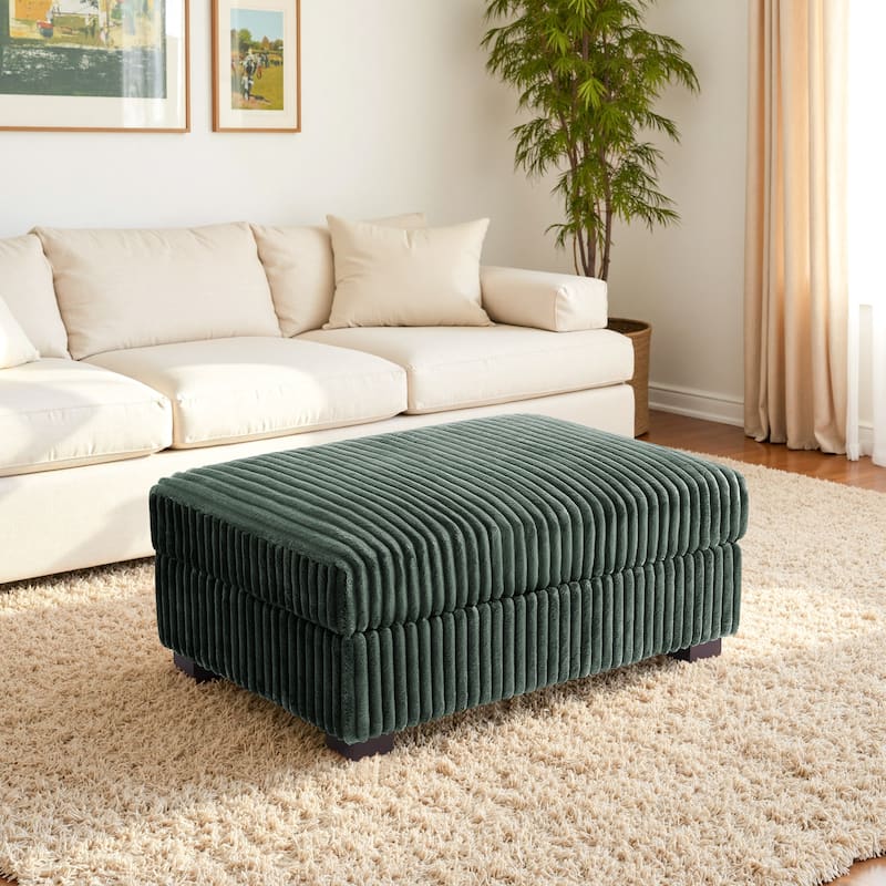 Modern Overise Plush Corduroy Ottoman With Wood Leg - Green