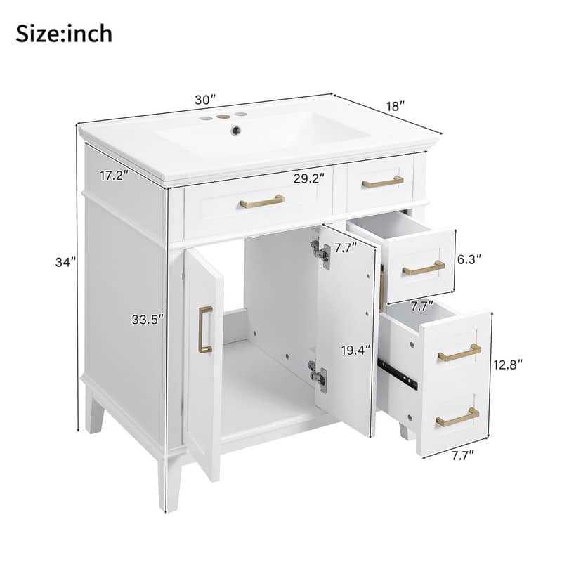 MEDUNJESS 30'' Bathroom Vanity with Ceramic Sink, Bathroom Storage Cabinet