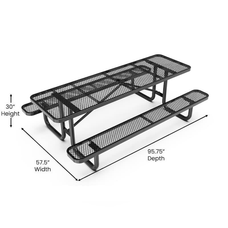 Commercial Grade Expanded Mesh Metal Outdoor Picnic Table - 95.75"D x 57.5"W x 30"H