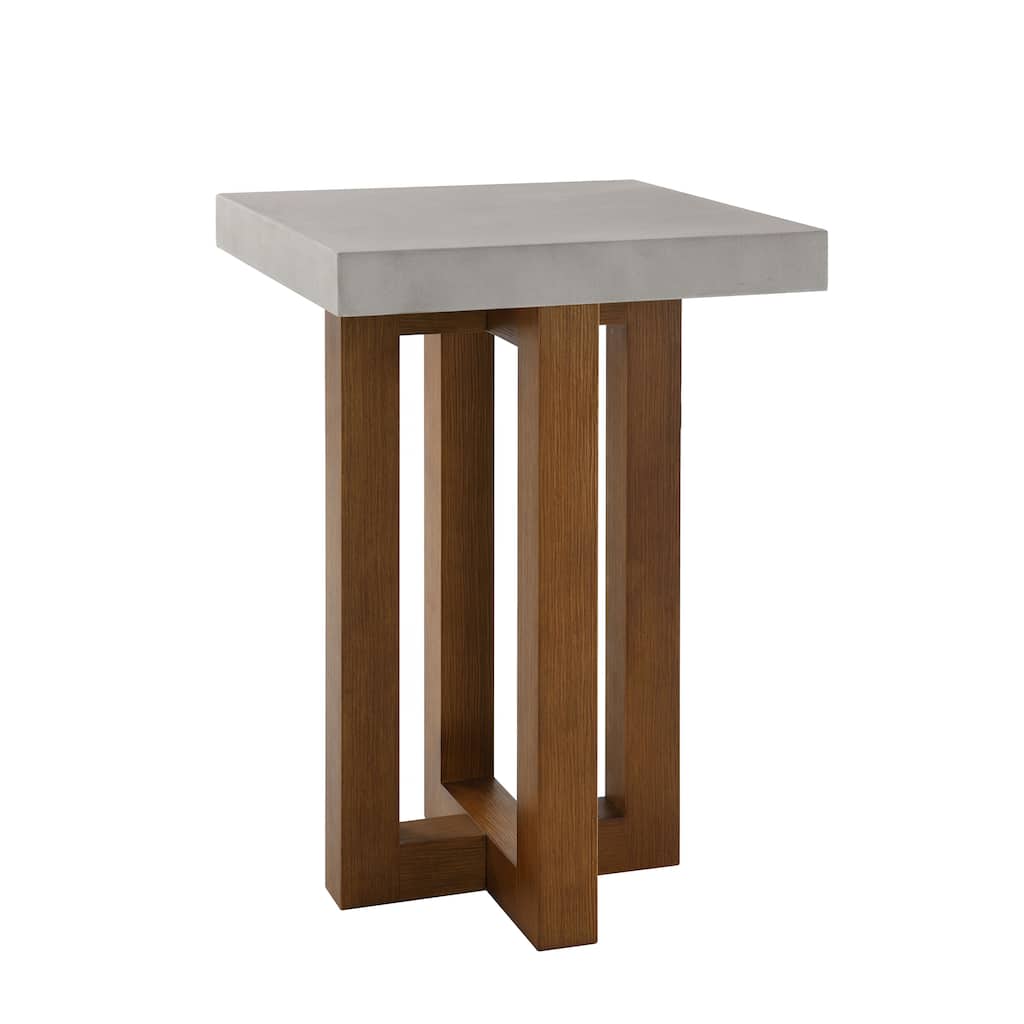Keven Faux Concrete Top & Walnut Finish End Table