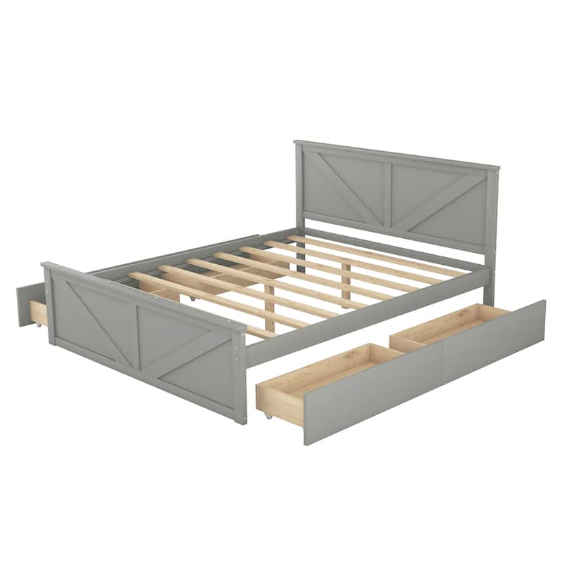 Wooden Platform Bed with Four Storage Drawers and Support Legs