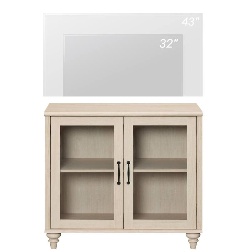 TV Stand with Glass Doors, TV Console Table TV Cabinet