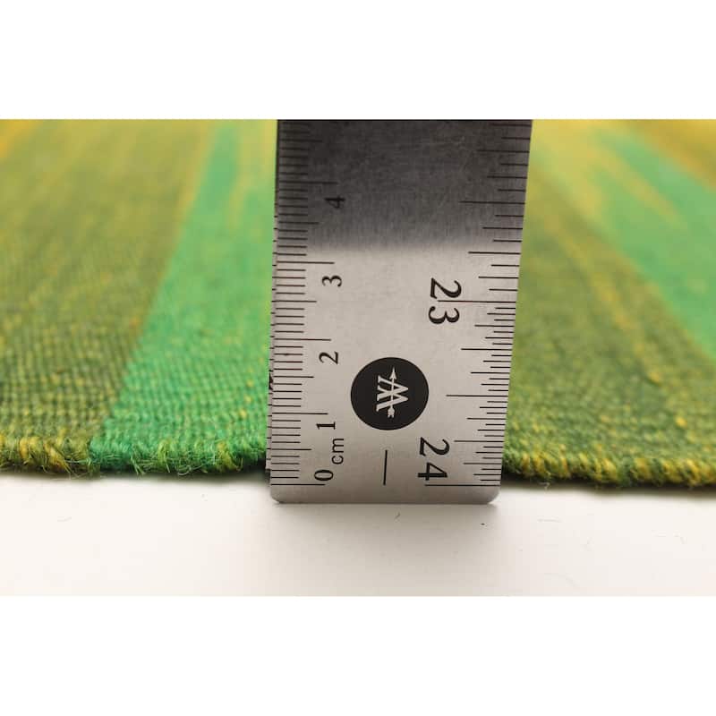 ECARPETGALLERY Flat-Weave Ankara FW Green Wool Kilim - 7'1 x 9'9