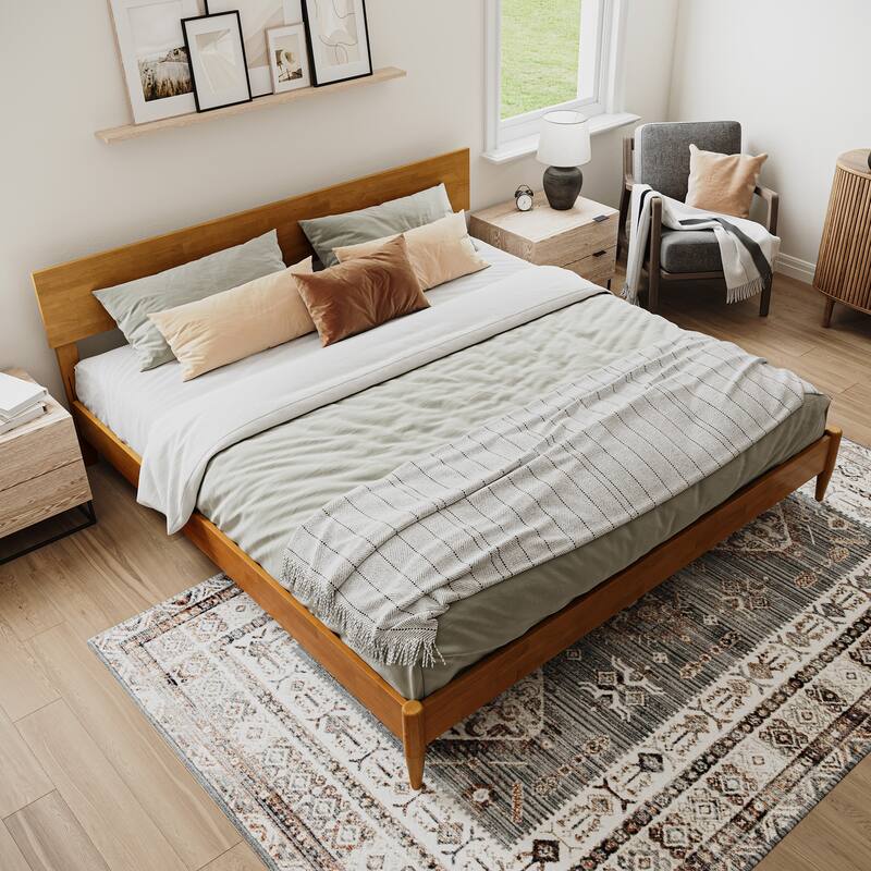 Aria Solid Wood Modern Low Profile Platform Bed