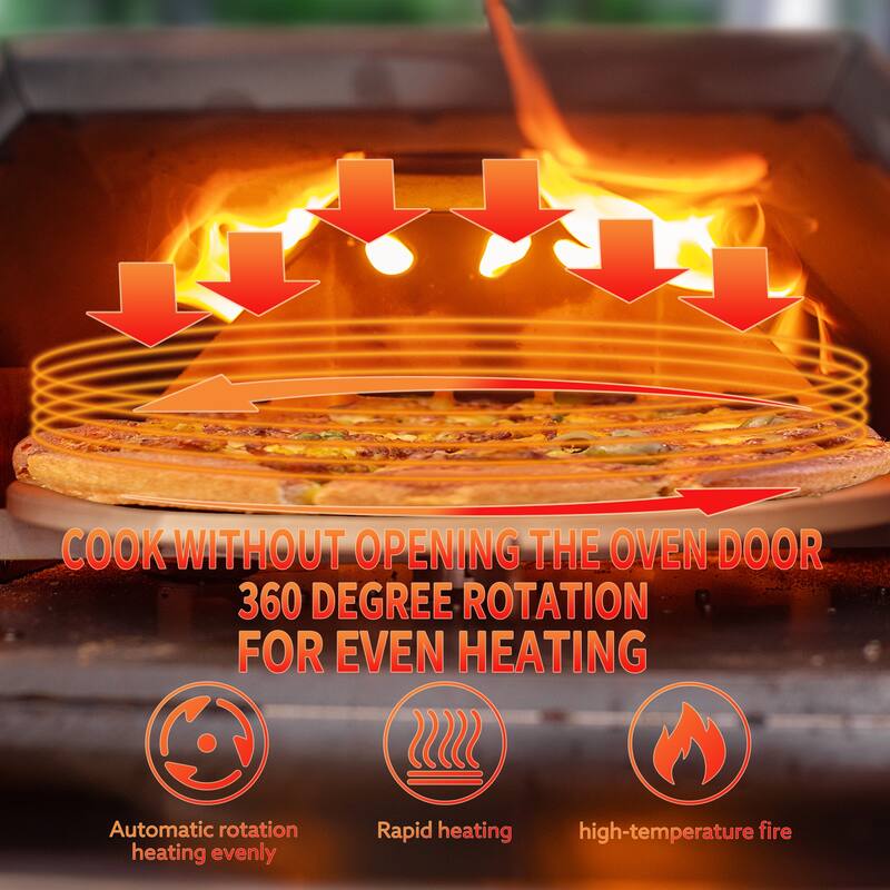 Outdoor Portable Automatic Rotatable Wood Fired Pizza Ovens,with Timer,Built-in Thermometer,Pizza Cutter & Carry Bag