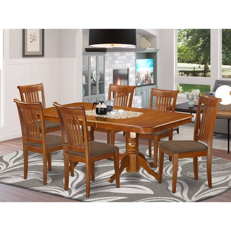 East West Furniture 7 Piece Dining Table Set- of a Rectangle Wooden Table and 6 Dining Room Chairs, Saddle Brown (Seat Option) - NAPO7-SBR-C