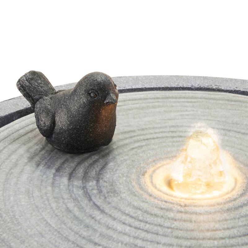 Glitzhome 27.5"H Two Birds Embossed Ceramic LED Birdbath Patio Outdoor Fountain