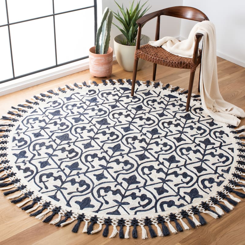 SAFAVIEH Handmade Sahara Annika Moroccan Jute Rug - 6' Round - Navy/Ivory