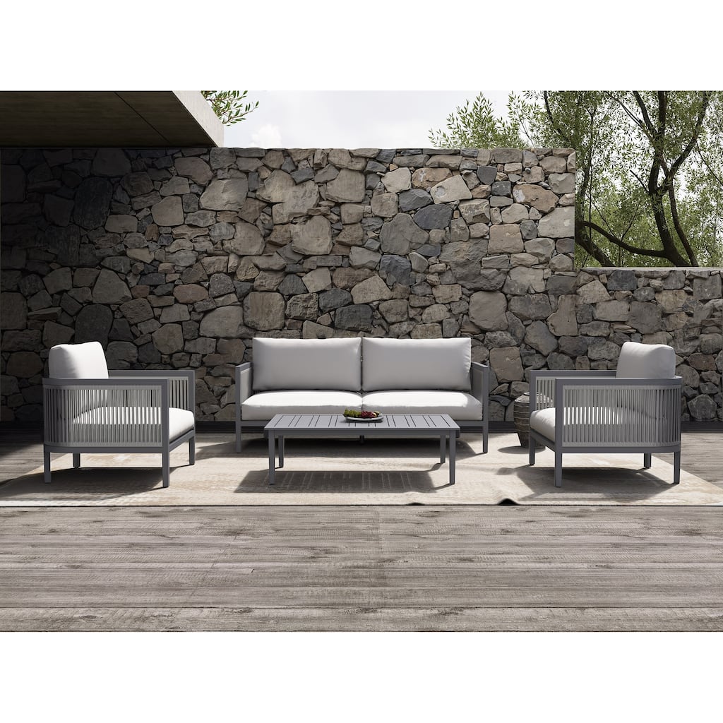 4-Piece Outdoor Patio Deep Seating Set with Gray Cushions