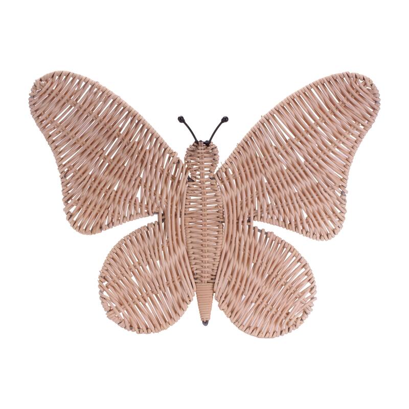 HomeRoots 14" X 18" Natural Butterfly Rattan Hanging Dimensional Sculpture