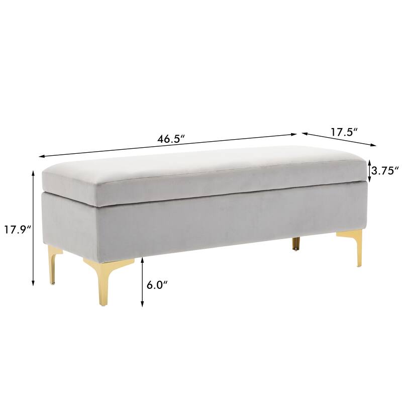 Velvet Rectangular Storage Ottoman Bench Upholstered Foot Stool