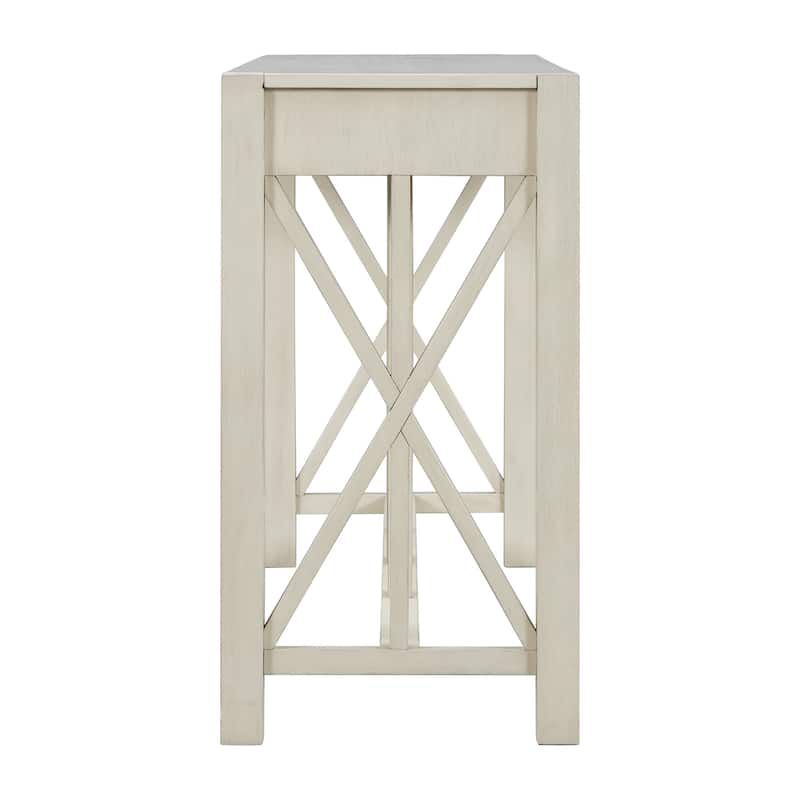 60''Acacia Veneer Console Table With 4 Spacious Drawers,Entryway Table With Open Bottom Storage,Farmhouse Sofa Table