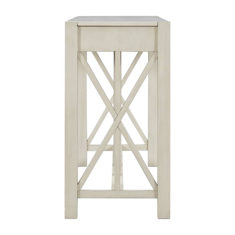 Anmytek Blue Acacia Wood Console Table with 4 Drawers X Base Design for Entryway and Kitchen Storage