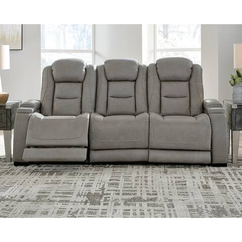 Signature Design by Ashley Man-Den Leather Power Adjustable Dual Reclining Sofa