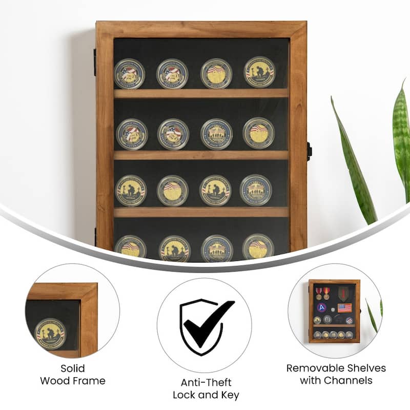 Wooden Medals Display Case with Removable Shelves
