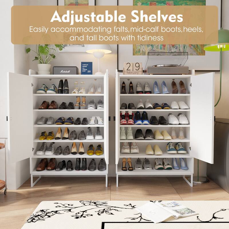 Wooden 6-Tier Shoe Rack Cabinet with Adjustable Shelves