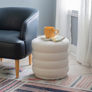 Hawley White Round Sherpa Ottoman