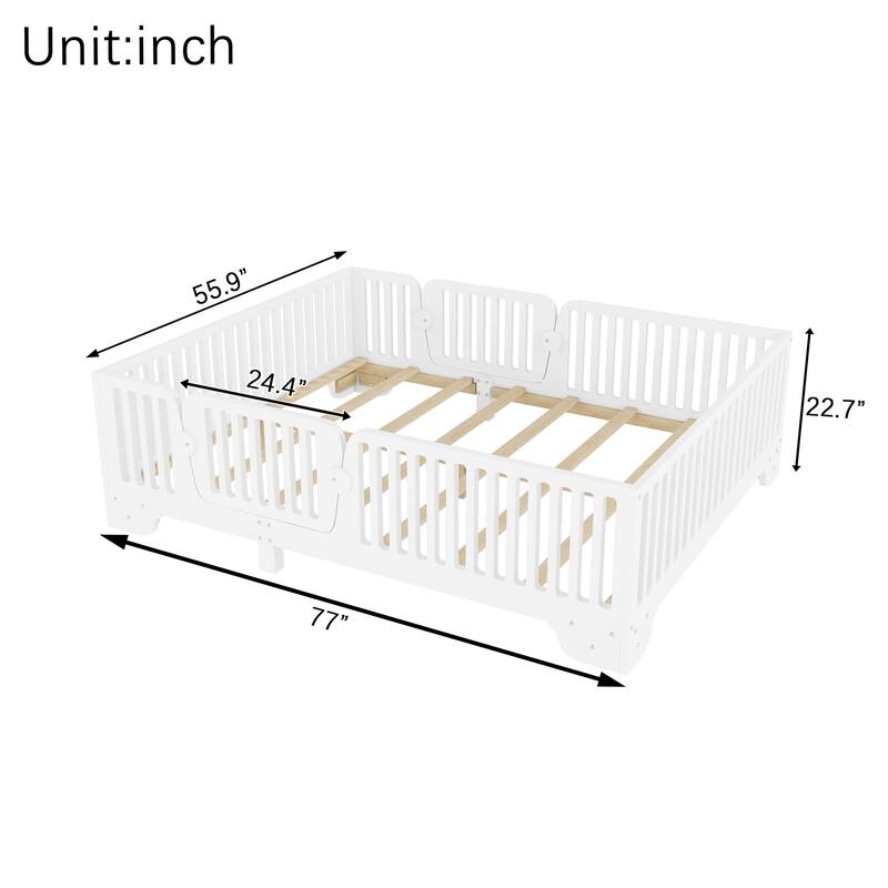 Kids Floor Bed with Safety Fence and Removable Door for Boys Girls
