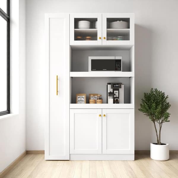 Kitchen Pantry Cabinet with Expandable Pull-Out Shelves, Farmhouse ...