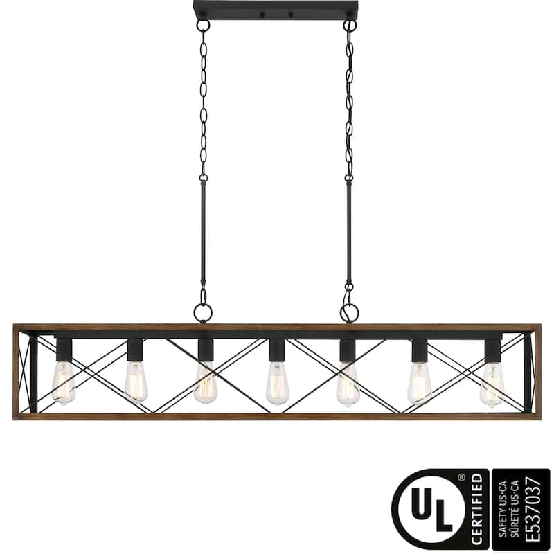 7-Light 48In Linear Modern Farmhouse Kitchen Chandelier - 48'' - Pine Wood