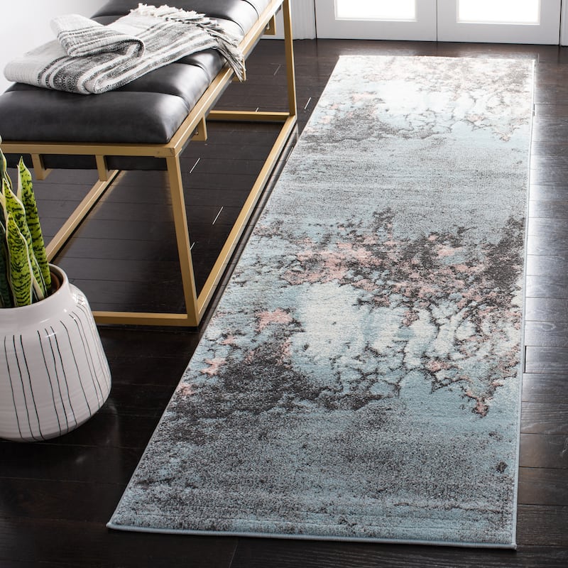 SAFAVIEH Glacier Bertille Modern Abstract Rug - 2'3" x 12' Runner - Blue/Pink