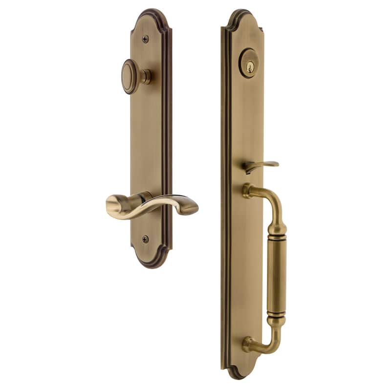 Grandeur Arc Solid Brass Rose Left Handed Keyed Entry Single Cylinder - Vintage Brass