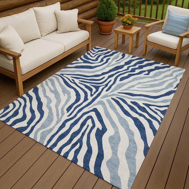 Machine Washable Indoor/ Outdoor Modern Prints Chantille Rug