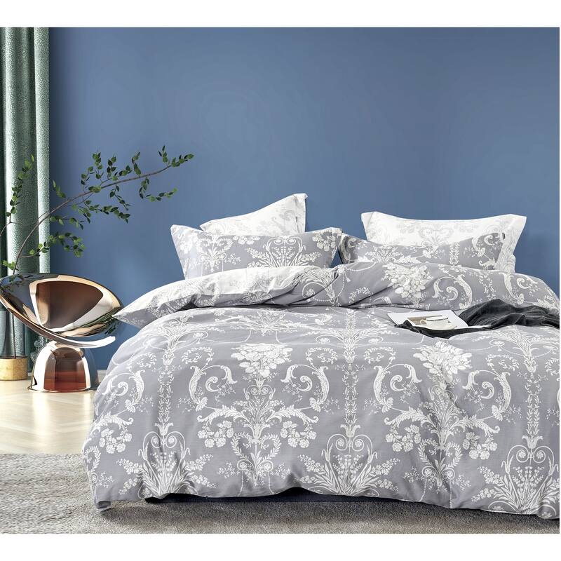 Lauren Gray White 100% Cotton Damask Reversible Comforter Set
