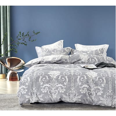 Lauren Gray White 100% Cotton Damask Reversible Comforter Set
