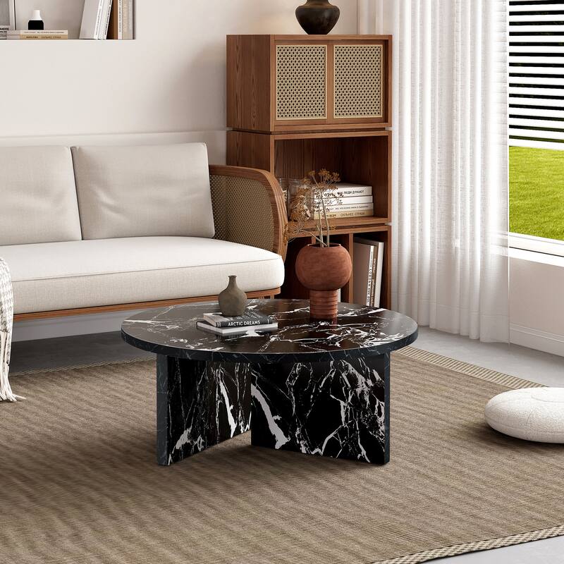 Modern Minimalist Coffee Table Nordic Elegant Coffee Table Multifunctional Round Table, for Office Living Room Bedroom - Black