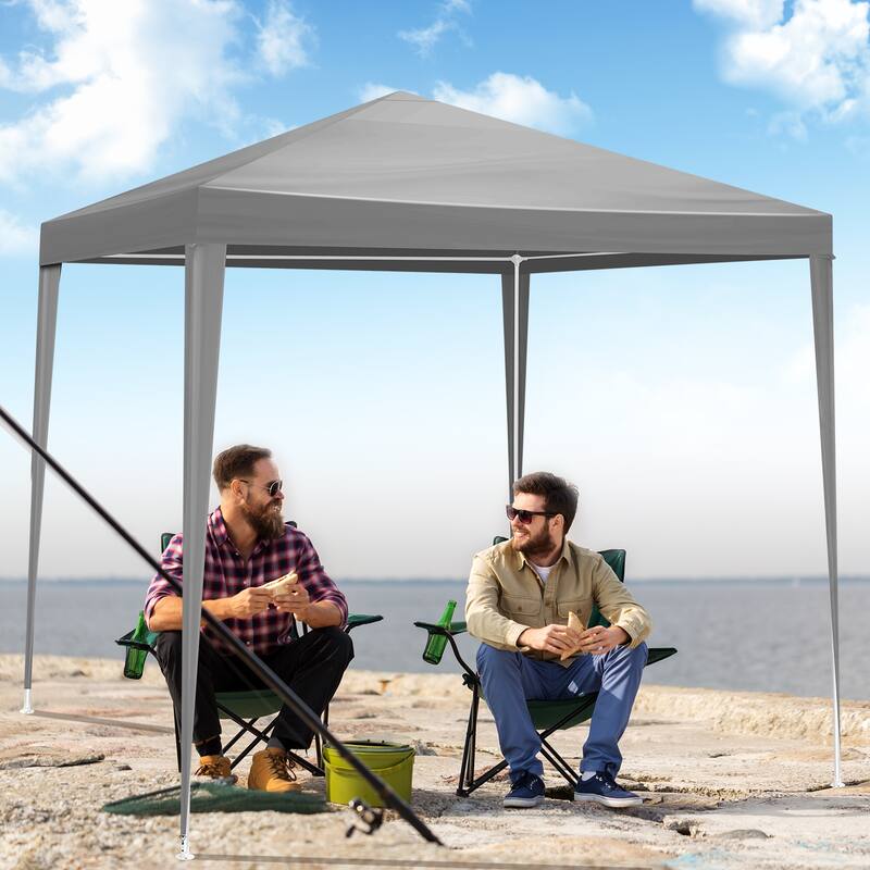 6.5x6.5 ft Grey Outdoor Waterproof PE Fabric Canopy Tent with Iron Frame and Sun Rain Protection