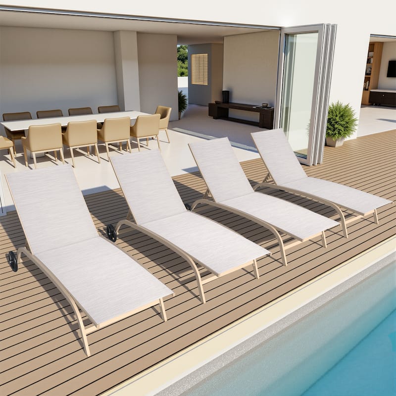 Crestlive Outdoor Adjustable Chaise Lounge Chairs with Wheels - See the Picture - 21.85" wide, Multi, Set of 4