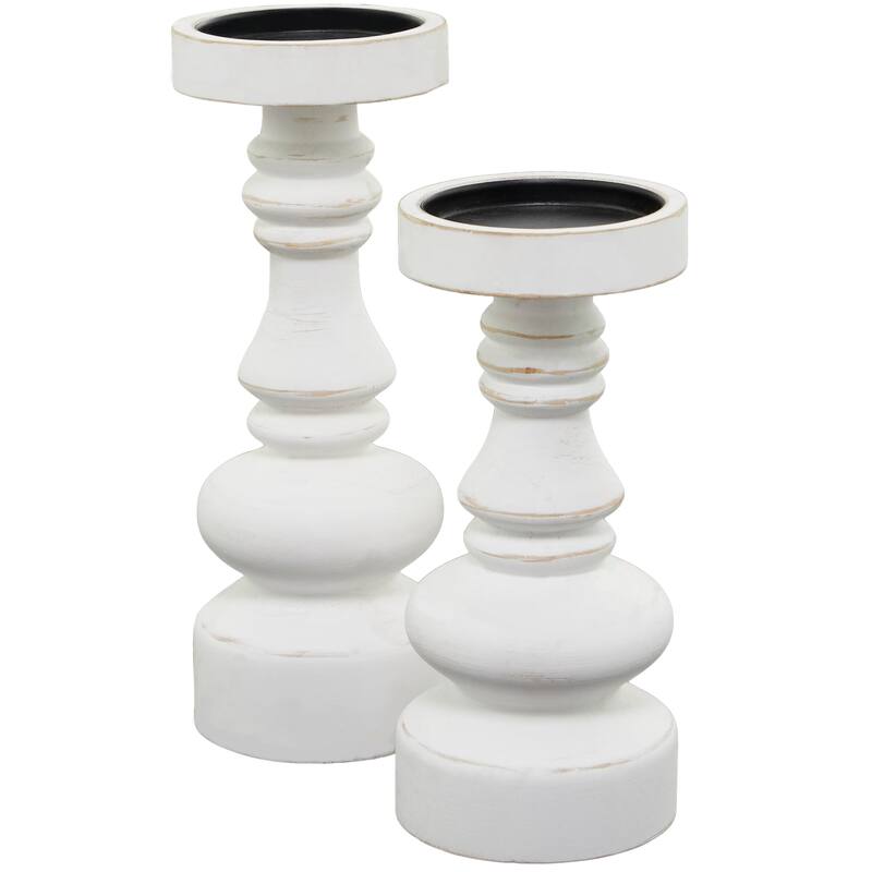 Brown or White Wood Beaded Pillar Candle Holder (Set of 2)