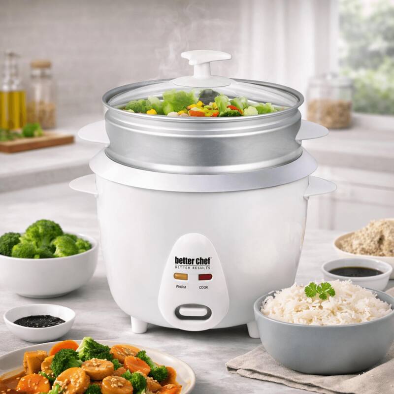 Better Chef 5-Cup - 10-Cup Cooked - Rice Cooker with Steamer
