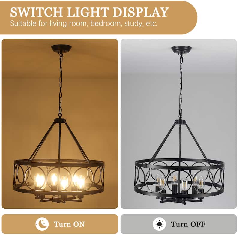 6-Light Candlestick Hanging Circle Linear Foyer Chandelier Lighting for Dining Room Kitchen Island