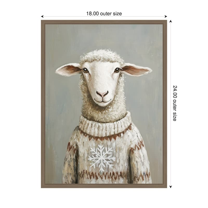 Kate and Laurel Sylvie Framed Canvas Sheep in Winter Snowflake Sweater by The Creative Bunch Studio