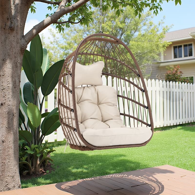 FINCATI Outdoor Luxury Comfy Egg Chair Without Stand, 350 lbs Indoor Egg Chair with No Stand, Extra Large Egg Swing Chair - Brown