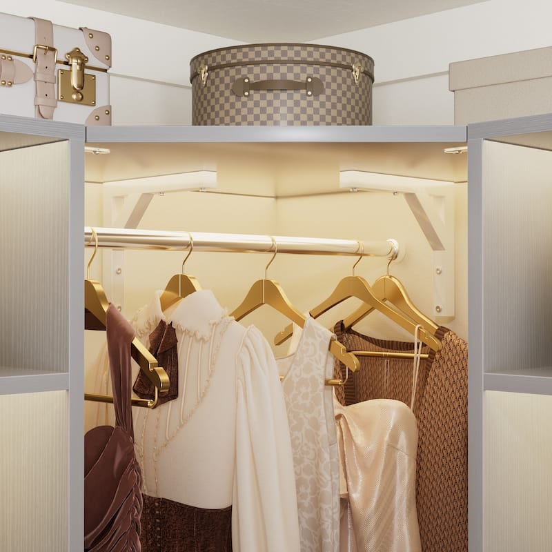 Kyrvo Corner Closet System with 12 Shelves and 2 Hanging Rods, 40"W x 80"H Freestanding Walk-in Closet Organizer System